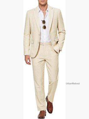2 Piece Linen Suit Set - Blazer & Pants for Wedding Business